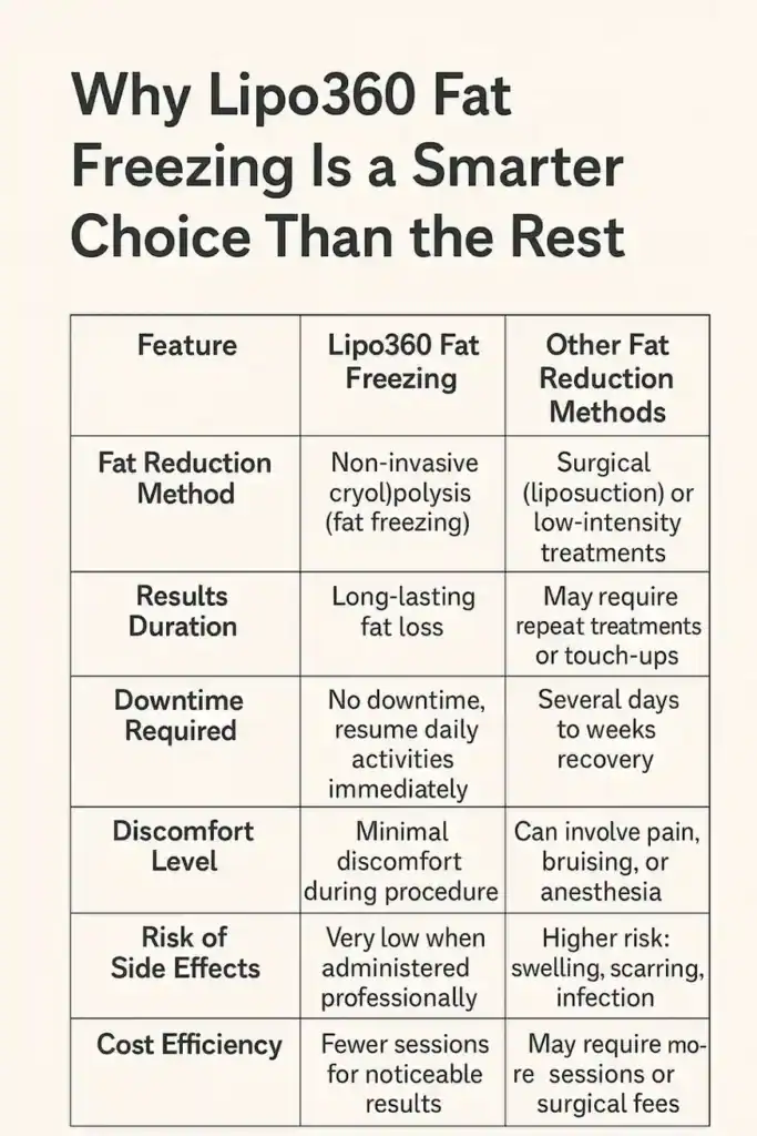 Is it possible to permanently freeze fat cells? 2 Table showing benefits of fat freezing to remove fat cells Newmarket from Lipo 360