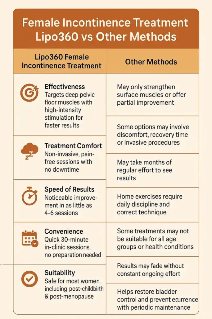 Comprehensive Guide To Female Incontinence Treatment Options 1 Table showing benefits of incontinence treatment Newmarket